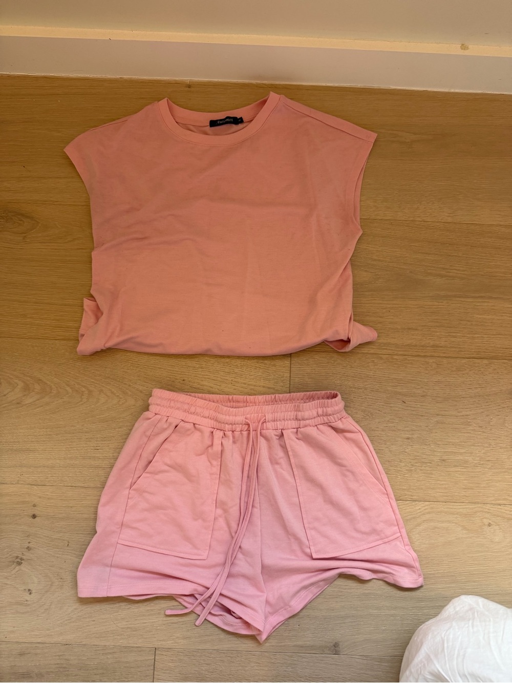 Pink Two-Piece Cotton Tank & Drawstring Shorts Set